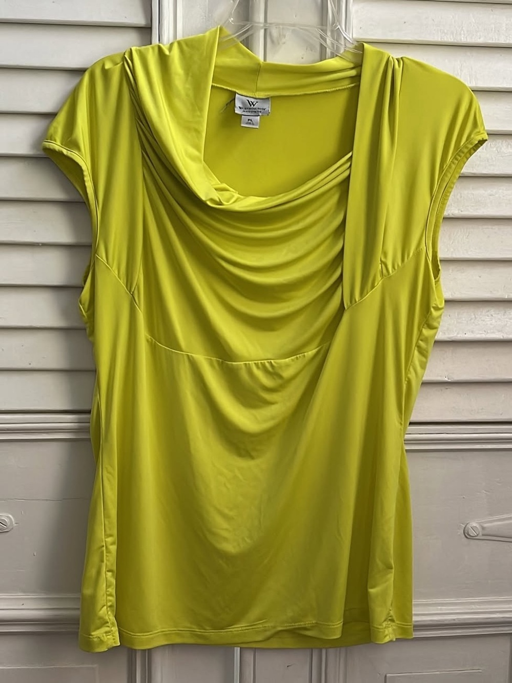 Worthington Neon Lime Draped Cowl Cap-Sleeve Top